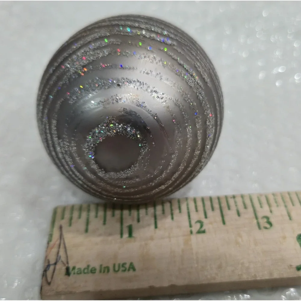 Large Vintage Silver Glitter Teardrop Christmas Ornament Striped Onion Shape